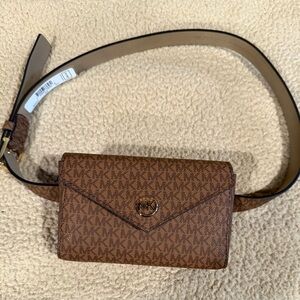 Michael Kors Signature Logo Print Brown  Belt Bag S/M BRAND NEW